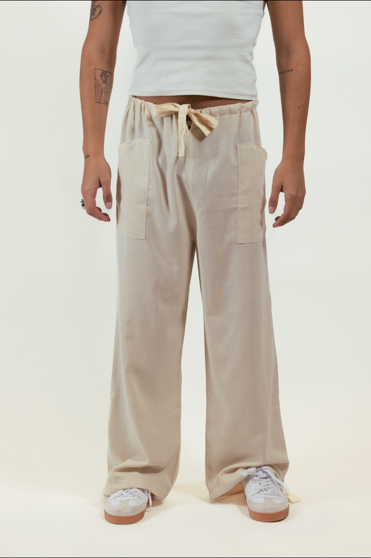 Beige Raw Trousers